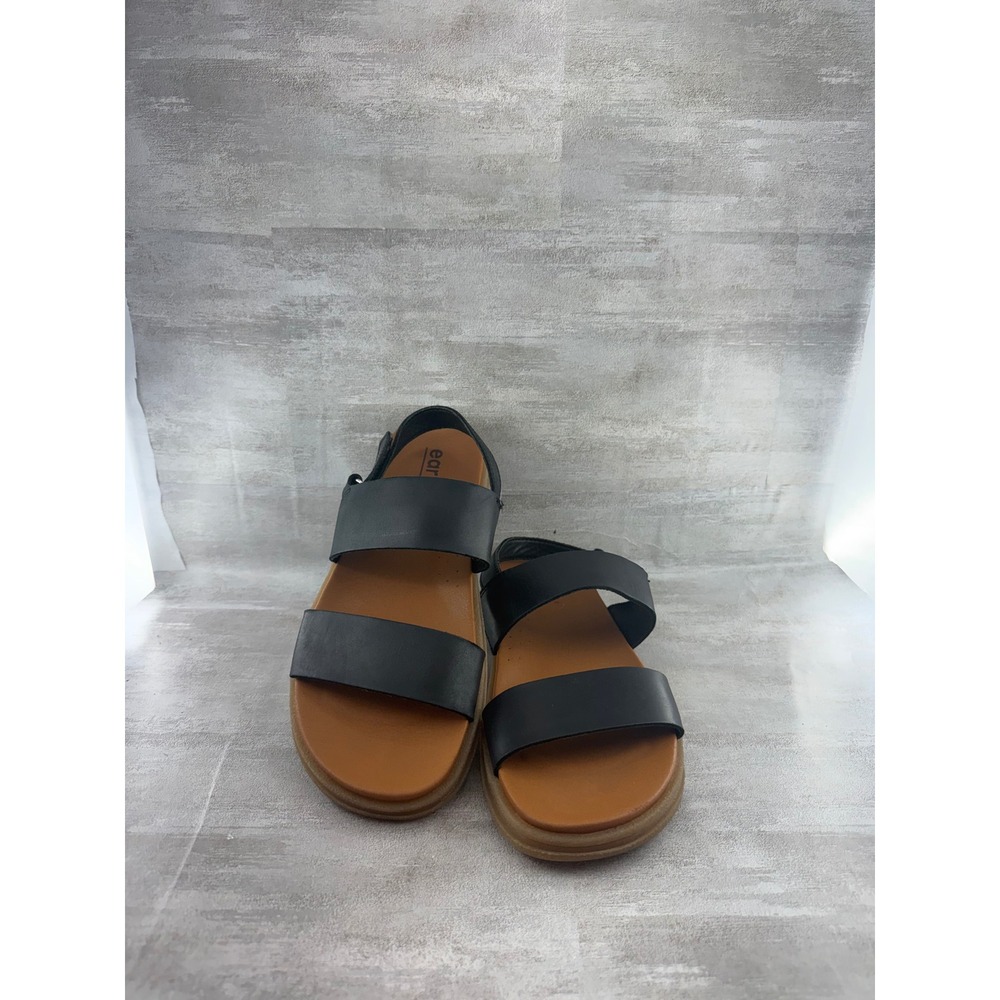 Earth Etleah Women Sz 10M Black Leather Slingback Comfort Flat Sandals